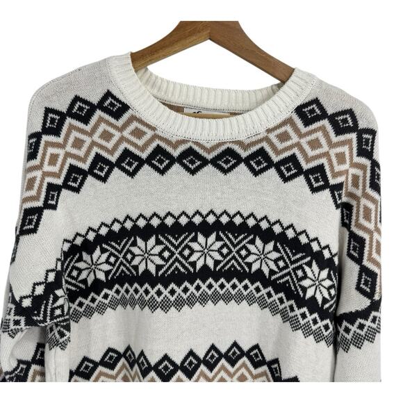 Hollister Women’s S Small Oversized Crewneck Sweater Fair Isle Cream Black Tan - Picture 5 of 14